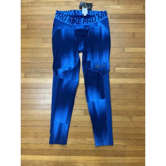 Nike Pro Hyperwarm Compression Tights Mens XXL Blue Colorblock - Picture 1 of 5
